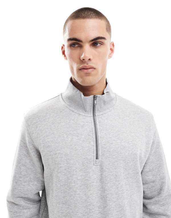 ジャック アンド ジョーンズ メンズ アウター パーカー・スウェット ハーフジップ スウェット シャツ Jack & Jones oversized quarter zip sweatshirt Lgm グレー｜ReVida 店