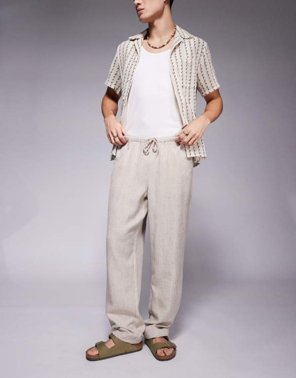 エイソス メンズ ボトムス カジュアルパンツ パンツ ASOS DESIGN baggy pants with drawstring in natural NATURAL