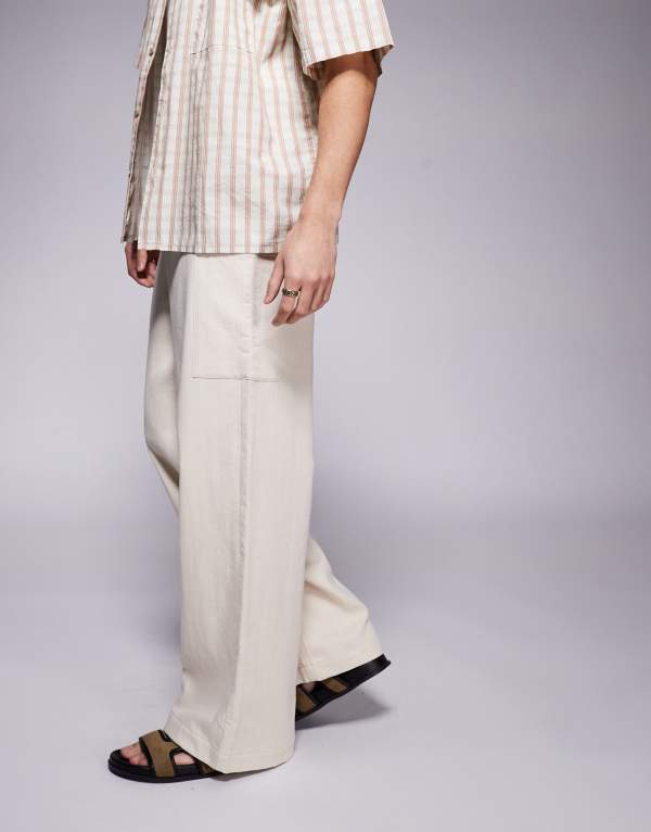 エイソス メンズ ボトムス カジュアルパンツ パンツ リネン ASOS DESIGN oversized baggy linen look pants in ecru ECRU エクリュ 8,564円
