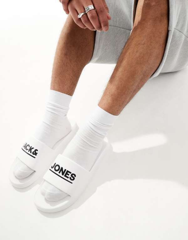 ジャック アンド ジョーンズ メンズ シューズ サンダル Jack & Jones pool slides inwhite White ホワイト|ReVida 店