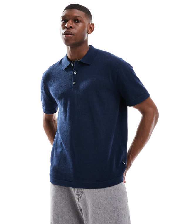 ジャック アンド ジョーンズ メンズ トップス ポロシャツ ニット Jack & Jones relaxed knit polo shirt Navy Blazer ネイビー