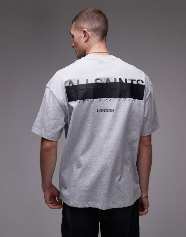 オールセインツ メンズ トップス Tシャツ 刺繍 ロゴ AllSaints Redact oversized embroidered logo t-shirt in heather Gray Heather グレー
