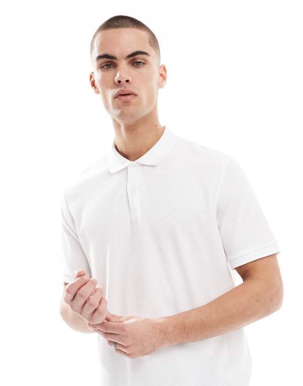 手玉 アンド ジョーンズ メンズ トップス スポーツシャツ Jack \u0026 Jones waffle textured polo shirt white detail 白いこと