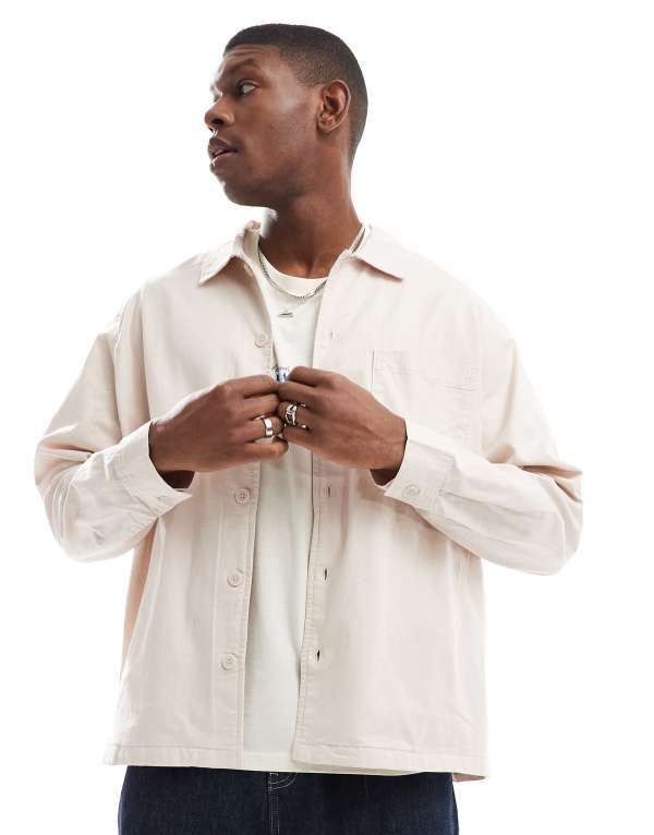 ジャック アンド ジョーンズ メンズ トップス シャツ リネン Jack & Jones linen blend overshirt Moonbeam ベージュ