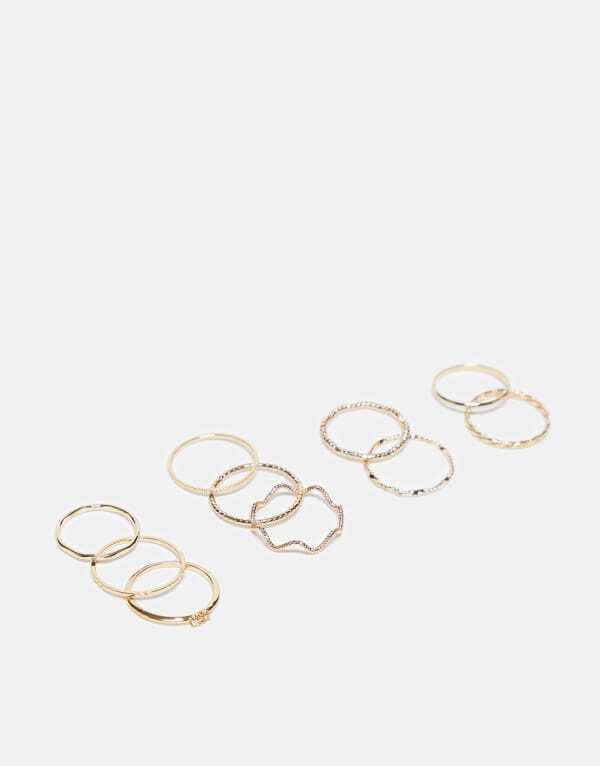 エイソス レディース アクセサリー 指輪 ASOS DESIGN pack of 12 rings with twist details and engraved designs tone Gold ゴールド