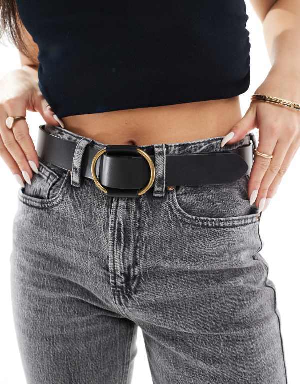ピーシーズ レディース アクセサリー ベルト レザー Pieces leather belt with round buckle Black ブラック