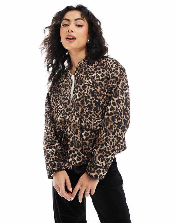 オンリー レディース アウター ジャケット・ブルゾン プリント キルティング ジャケット ONLY quilted jacket in leopard print BROWN ブラウン