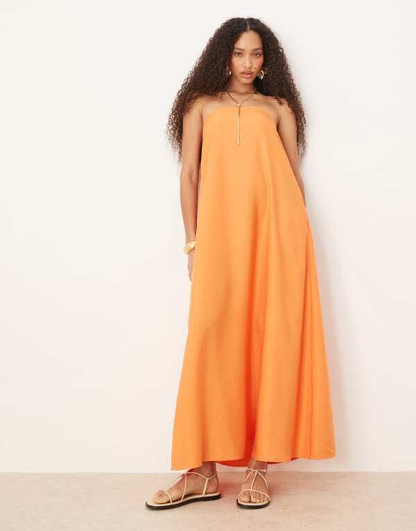 エイソス レディース トップス ワンピース マキシワンピース マキシ ASOS DESIGN cupro bandeau maxi dress in papaya Papaya