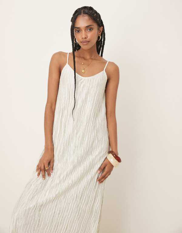 ヴィラ レディース トップス ワンピース マキシ Vila plisse cami maxi slip dress in pale silt green tie dye Birch Slit Green グリーン