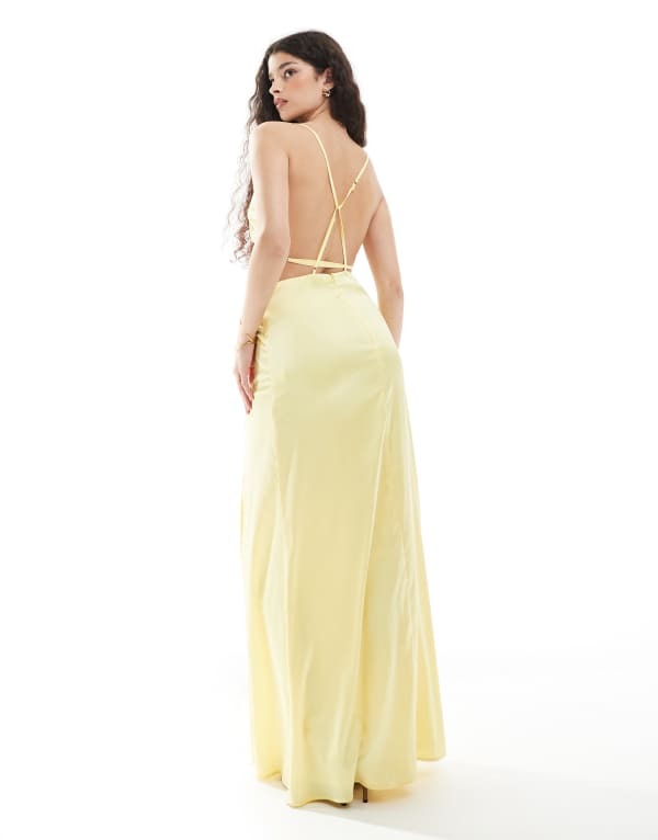 ティエフエヌシー レディース トップス ワンピース マキシワンピース ミニ サテン マキシ TFNC Bridesmaid satin maxi dress with minimal back detail in lemon Lemon
