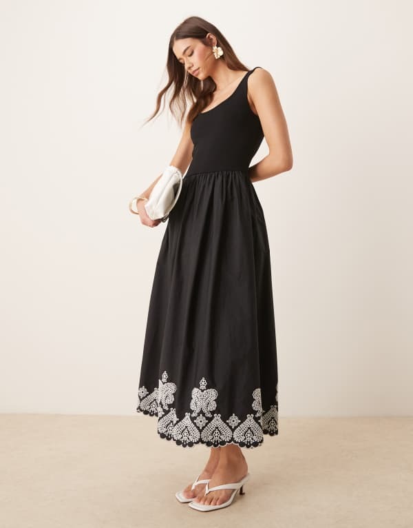 ノーバディーズ チャイルド レディース トップス ワンピース ミディワンピース ミディ 刺繍 Nobody's Child Colorado embroidered midi dress Black ブラック
