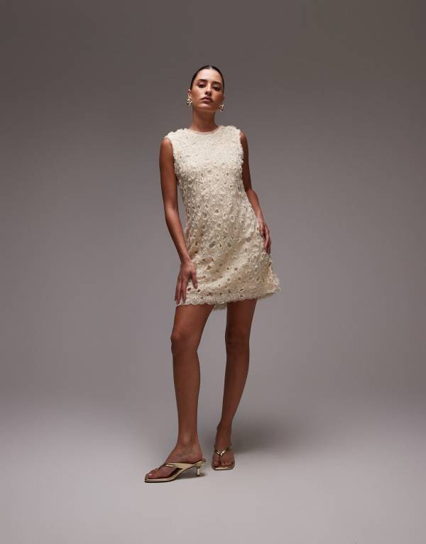 アンドアザーストーリーズ レディース トップス ワンピース チュール ミニワンピース ミニ & Other Stories beaded tulle mini dress with cut work detail in cream CREAM クリーム 27,820円