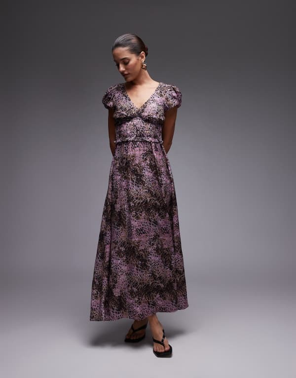 アンドアザーストーリーズ レディース トップス ワンピース マキシワンピース プリント フリル マキシ & Other Stories maxi dress with tier hem and ruffle sleeves in abstract print Lilac abstract print ライラック|ReVida 店
