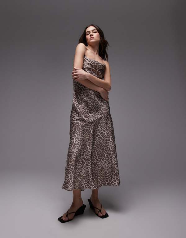 アンドアザーストーリーズ レディース トップス ワンピース アニマル柄 ドレープ プリント サテン ノースリーブ & Other Stories sleeveless satin midaxi dress with drape detail and thigh slit in abstract animal print Multi マルチカラー 27,216円