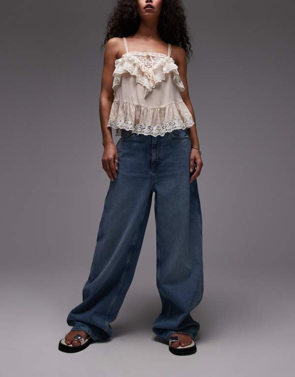 マンゴ レディース ボトムス デニムパンツ ジーンズ Mango Camilla relaxed baggy washed front jeans BLUE ブルー｜ReVida 店