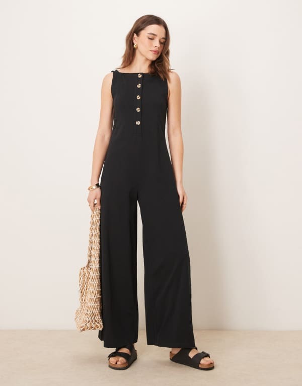 エイソス レディース トップス ジャンプスーツ ASOS DESIGN button up jumpsuit Black ブラック