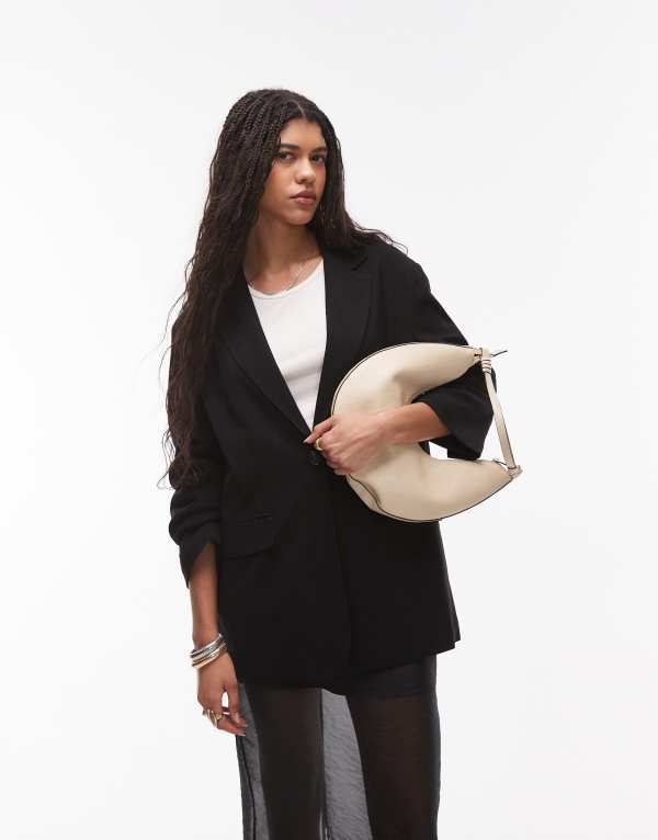 とっ始め販売店 レディース アウター 上衣・上衣 スポーツジャケット リネン Topshop linen grandad style blazer black 黒いこと
