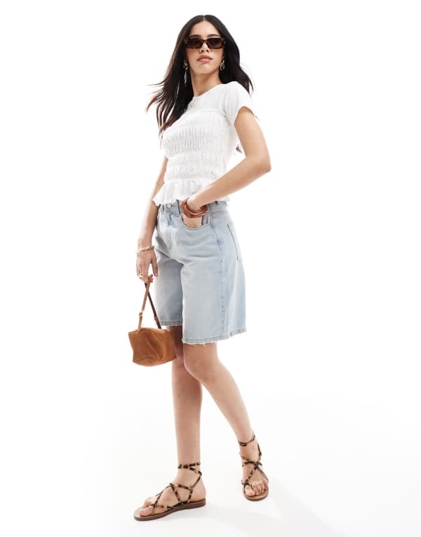 ミスセルフフリッジ レディース トップス Tシャツ Miss Selfridge shirred detail tee WHITE ホワイト