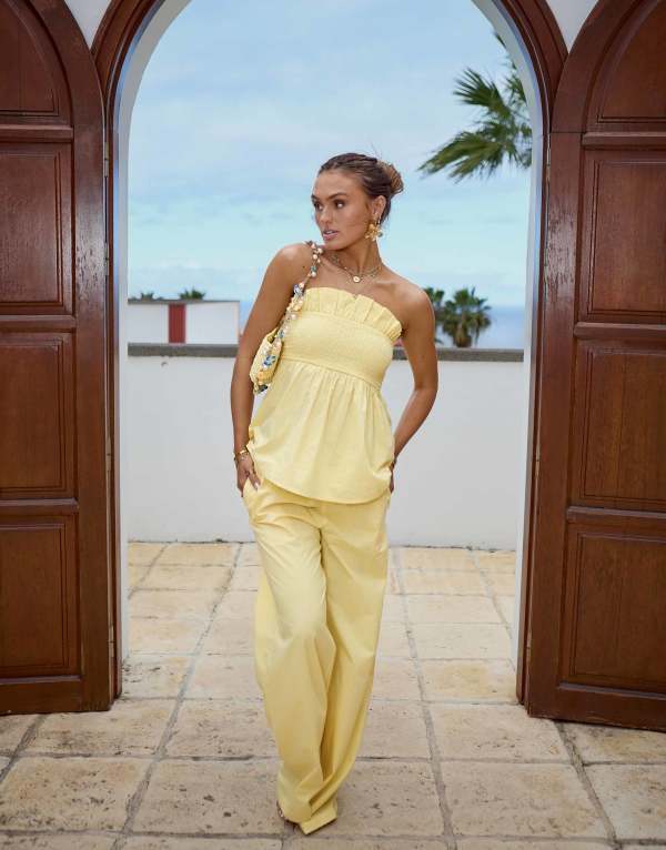 サウスビーチ レディース ボトムス カジュアルパンツ パンツ South Beach x Misha Grimes loose fit beach pants in yellow - part of a set Yellow イエロー