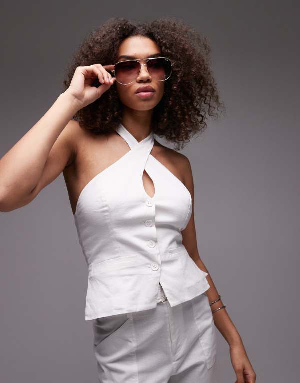 エモリー パーカー レディース トップス シャツ リネン ホルター Emory Park wrap neck linen look halter top - part of a set WHITE ホワイト