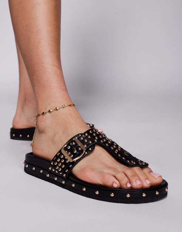 アザレア ワン レディース シューズ サンダル Azalea Wang Daisychain studded buckle detail sandals Black ブラック