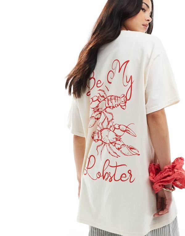 ミスセルフフリッジ レディース トップス Tシャツ Miss Selfridge be my lobster oversized tee CREAM クリーム