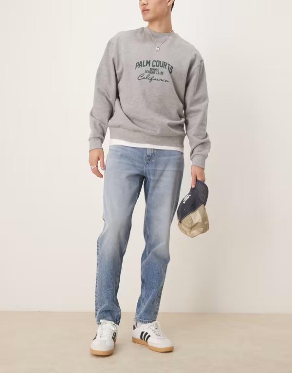 エイソス メンズ ボトムス デニムパンツ ジーンズ ASOS DESIGN tapered jeans in mid wash Mid wash blue ブルー