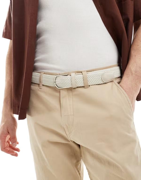 エイソス メンズ アクセサリー ベルト ASOS DESIGN woven braid belt in ecru ECRU エクリュ