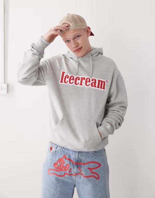 クリーム メンズ アウター パーカー・スウェット ロゴタイプ パーカー ICECREAM logo pullover hoodie Gray 薄墨色