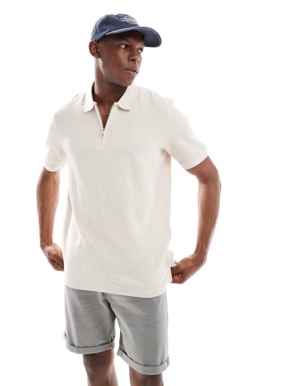 ジャック アンド ジョーンズ メンズ トップス ポロシャツ Jack & Jones 1/4 zip polo shirt Moonbeam ベージュ