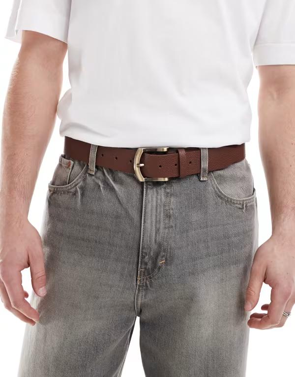エイソス メンズ 付属品 胴締め ASOS DESIGN pebbled smart belt BROWN 赤銅色