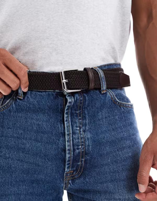エイソス メンズ アクセサリー ベルト ASOS DESIGN casual woven braided belt BROWN ブラウン