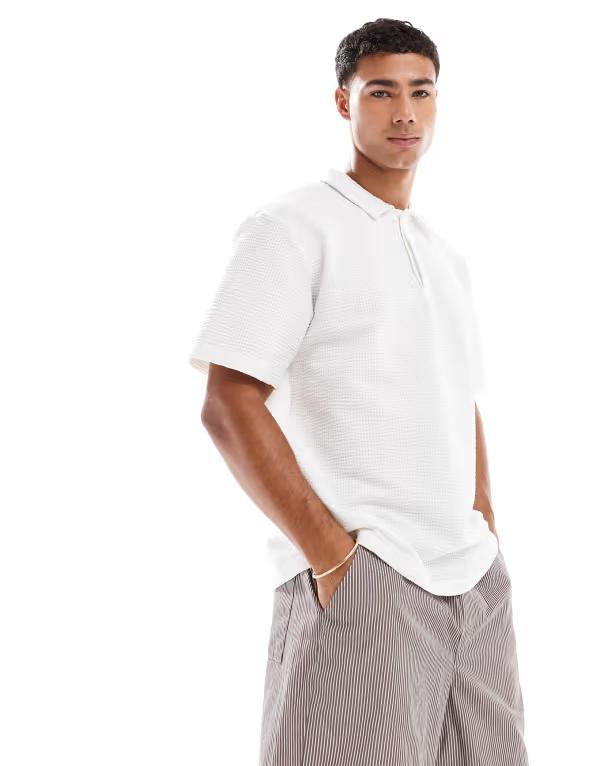 手玉 アンド ジョーンズ メンズ トップス スポーツシャツ Jack \u0026 Jones textured oversized polo shirt Cloud Dancer 白いこと