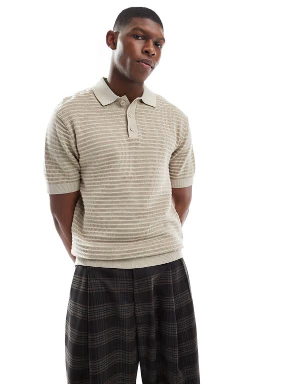 オンリーアンドサンズ メンズ トップス ポロシャツ ニット ONLY & SONS knit polo in cream & sage Silver Lining シルバー