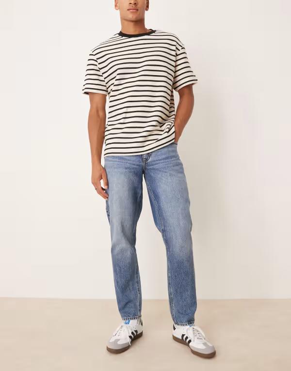 エイソス メンズ ボトムス デニムパンツ テーパードフィット ジーンズ ASOS DESIGN tapered fit jeans in dark wash Dark wash blue ブルー