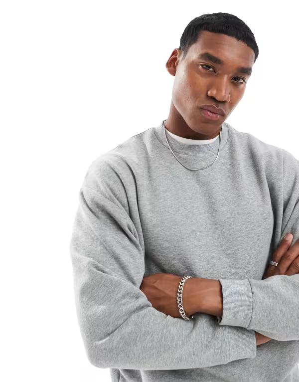 エイソス メンズ アウター パーカー・スウェット クルーネック スウェット シャツ ASOS DESIGN oversized crew neck sweatshirt in heather Gray Heather グレー｜ReVida 店