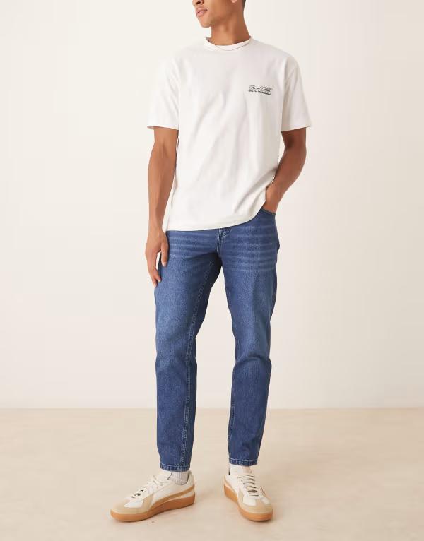 エイソス メンズ ボトムス デニムパンツ テーパードフィット ジーンズ ASOS DESIGN tapered fit jeans in dark wash Dark wash blue ブルー