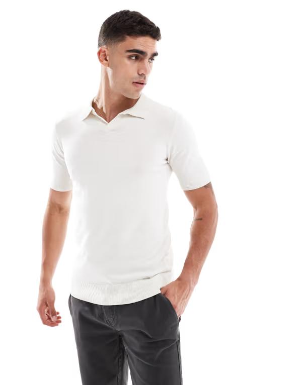 スリードベア メンズ トップス ポロシャツ コットン Threadbare cotton rich polo top in ecru ECRU エクリュ|ReVida 店