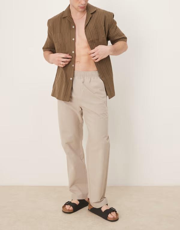 セレクテッドオム メンズ ボトムス カジュアルパンツ パンツ Selected Homme straight fit seersucker pants in cream Pure Cashmere クリーム｜ReVida 店