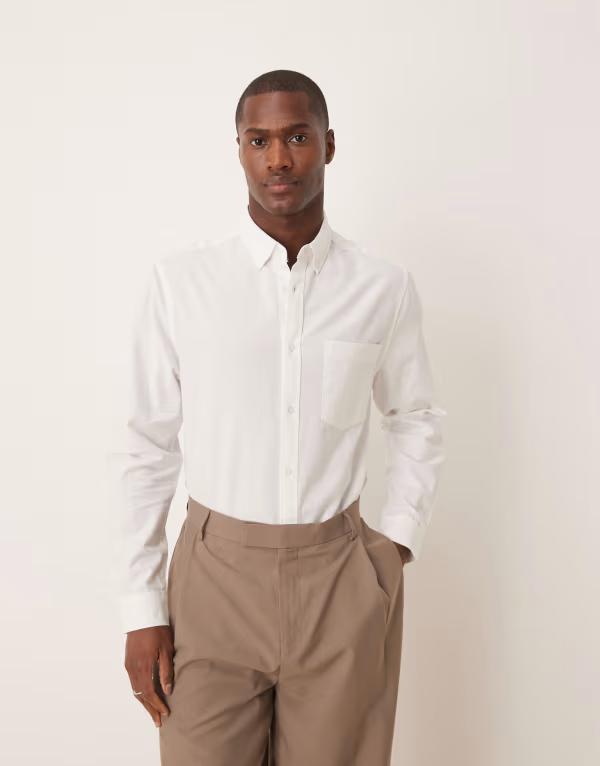 エイソス メンズ トップス プルオーバー オックスフォード ASOS DESIGN oxford regular shirt WHITE 白いこと