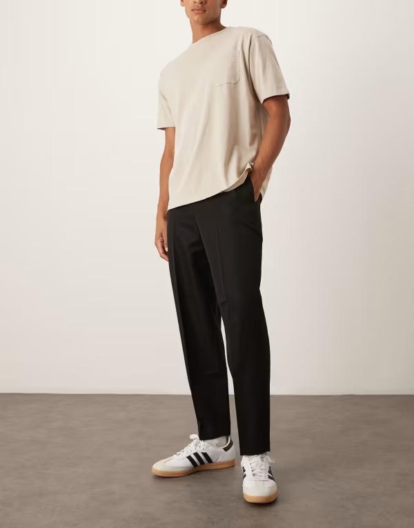 エイソス メンズ ボトムス カジュアルパンツ テーパードフィット パンツ ASOS DESIGN relaxed tapered fit dress pants Black ブラック