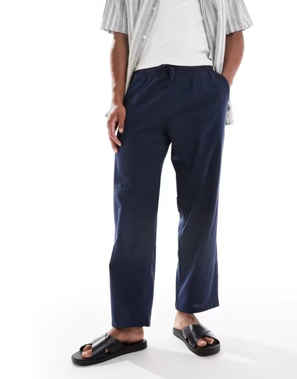 万力 アンド ジョーンズ メンズ ボトムス 心地よいズボン下 ズボン下 リネン Jack \u0026 Jones loose fit linen mix pants Navy solid 米国海軍