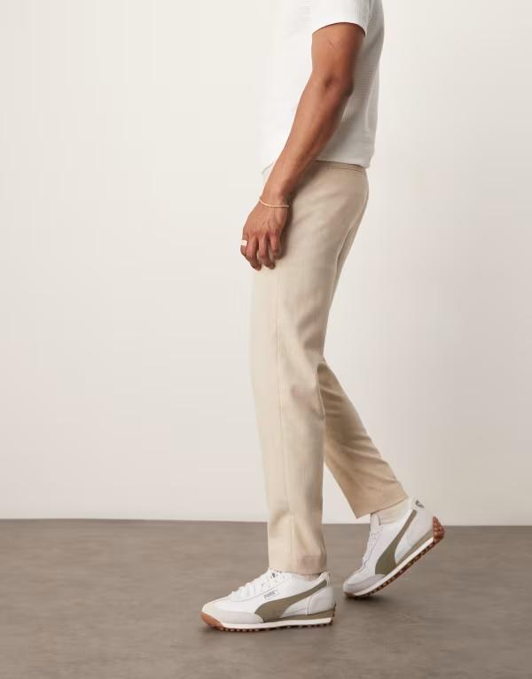 エイソス メンズ ボトムス カジュアルパンツ テーパードフィット パンツ ウール ASOS DESIGN smart tapered fit pants with wool in light stone Light stone ストーン