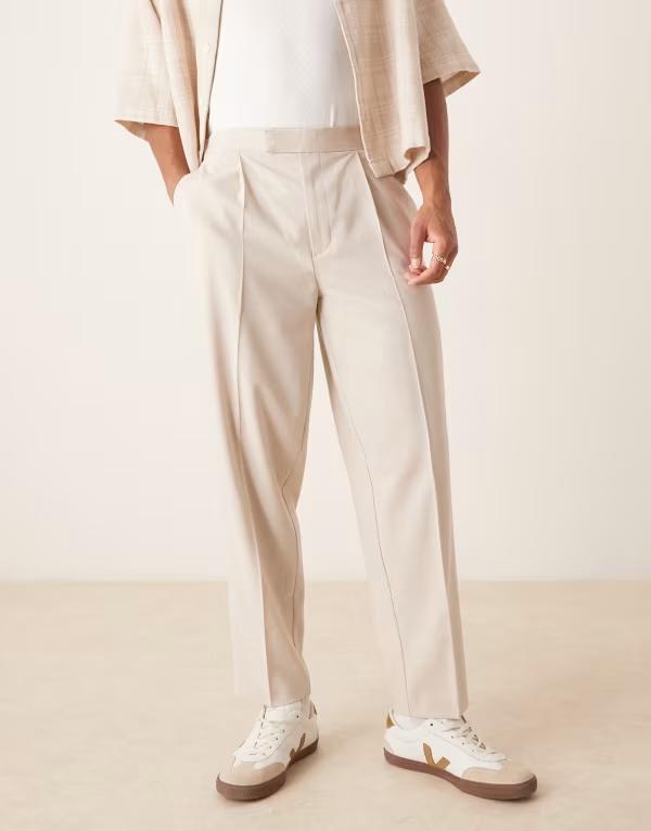 エイソス メンズ ボトムス 心地好いズボン下 ワイドレッグ ズボン下 ASOS DESIGN smart wide leg pants インチ stone STONE 石ころ
