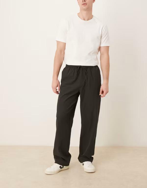 エイソス メンズ ボトムス カジュアルパンツ パンツ ASOS DESIGN baggy striped pants Black ブラック