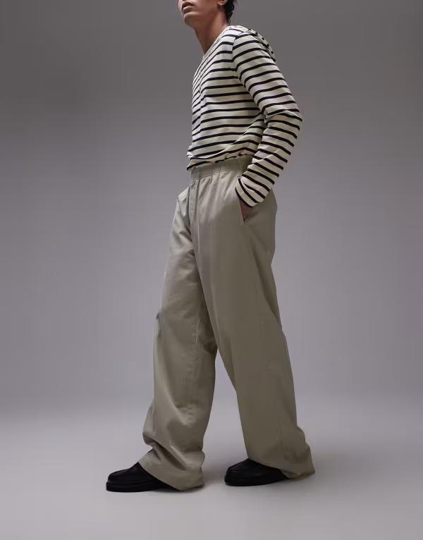 トップマン メンズ ボトムス カジュアルパンツ パンツ Topman baggy twill pants in stone STONE ストーン