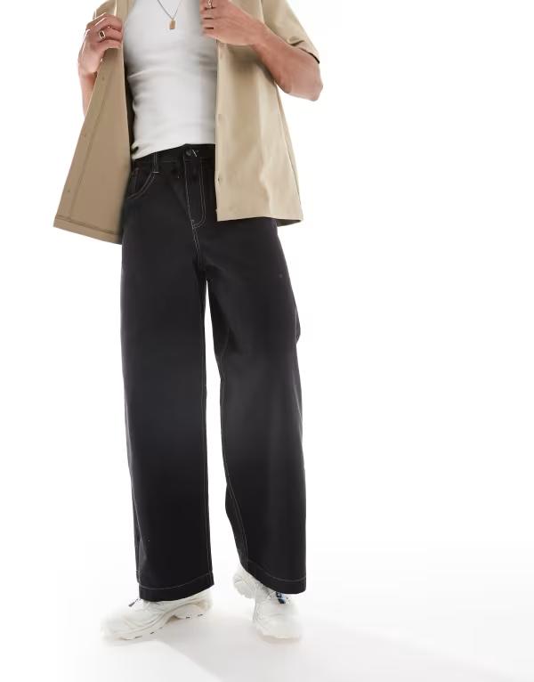 エイソス メンズ ボトムス カジュアルパンツ パンツ 刺繍 ASOS DESIGN super baggy pants with embroidered back pockets Black ブラック
