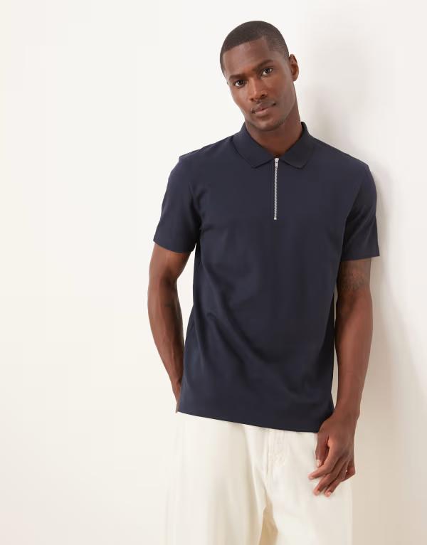 エイソス メンズ トップス スポーツシャツ ASOS DESIGN breatheMAX heavyweight zip polo Sky captain 米国海軍