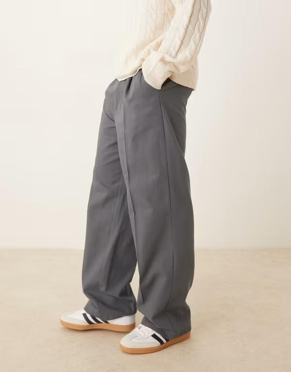 エイソス メンズ ボトムス カジュアルパンツ ワイドレッグ パンツ ASOS DESIGN wide leg pants with pleat detailing NAVY ネイビー