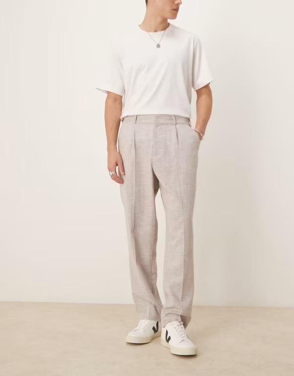 エイソス メンズ ボトムス カジュアルパンツ パンツ ASOS DESIGN oversized tapered leg pants beige ベージュ